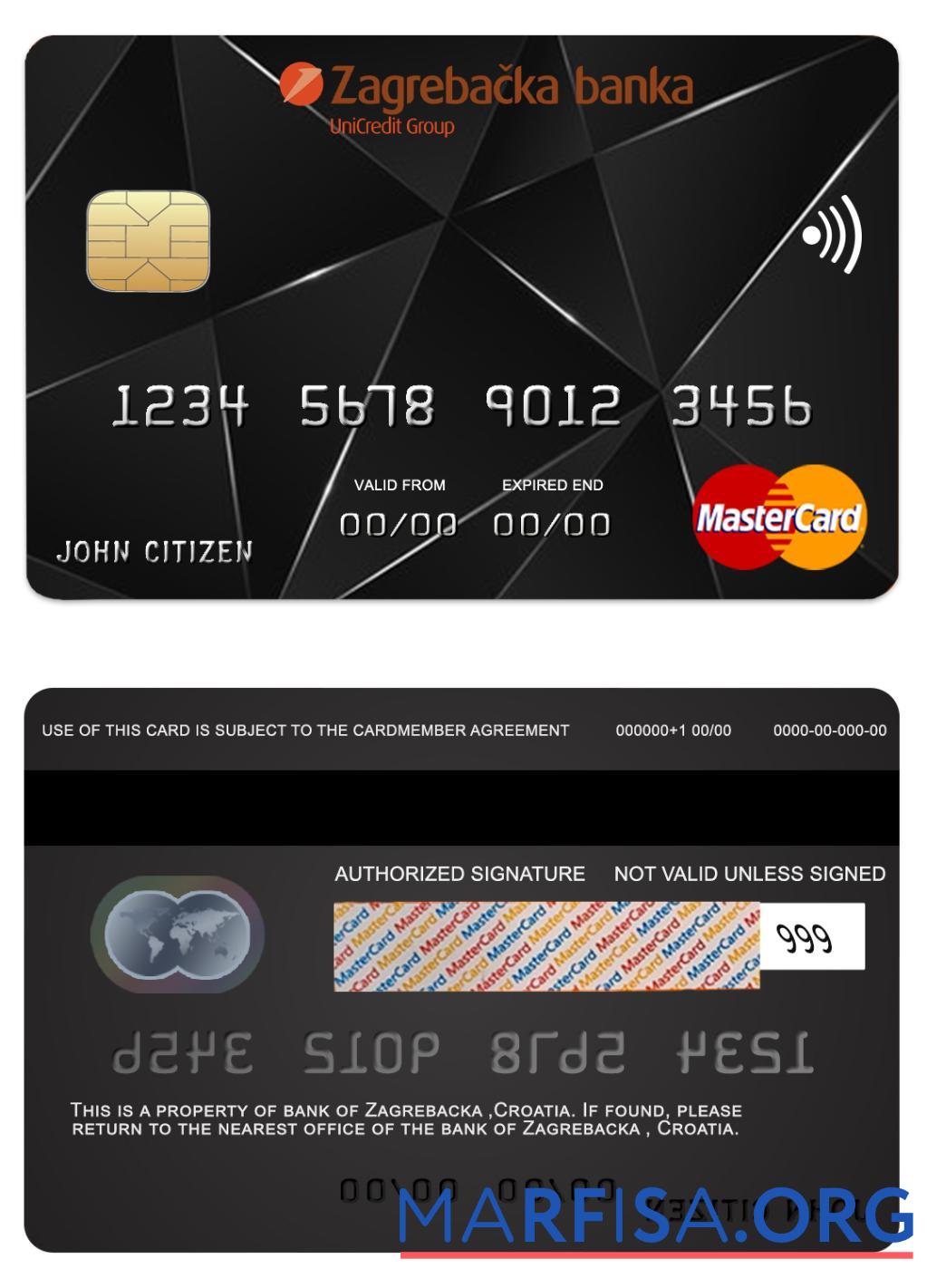 Downloadable Croatia Zagrebacka bank mastercard template